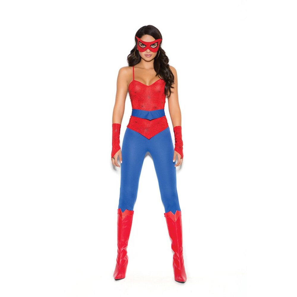 Women's Red and Blue Superhero Costume Bodysuit